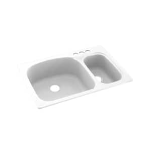 Dual-Mount Solid Surface 33 in. x 22 in. 3-Hole 70/30 Double Bowl Kitchen Sink in White