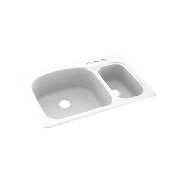 Swan Dual-Mount Solid Surface 33 in. x 22 in. 3-Hole 70/30 Double Bowl Kitchen Sink in White
