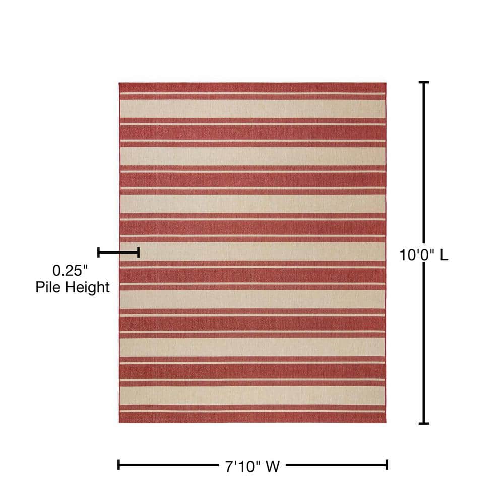 Red and Beige Striped 8' x 10' Synthetic Flatweave Rug