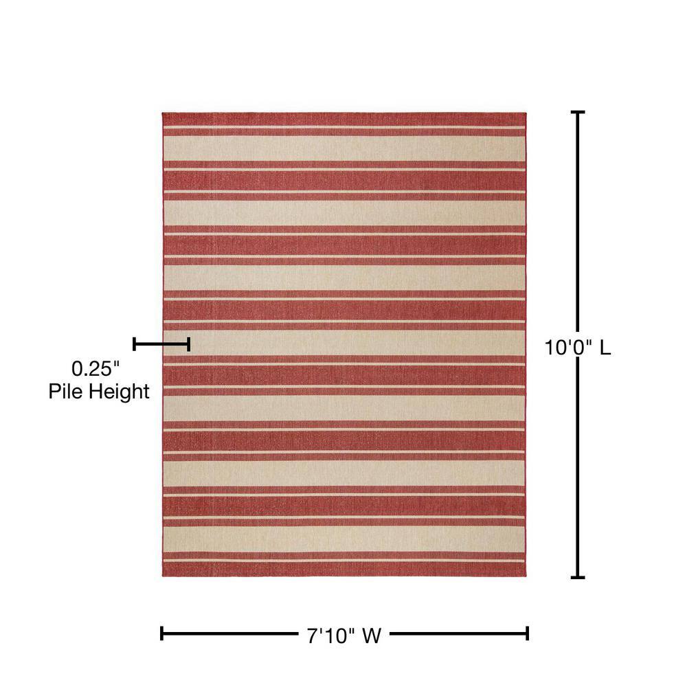 Red and Beige Striped 8' x 10' Synthetic Flatweave Rug