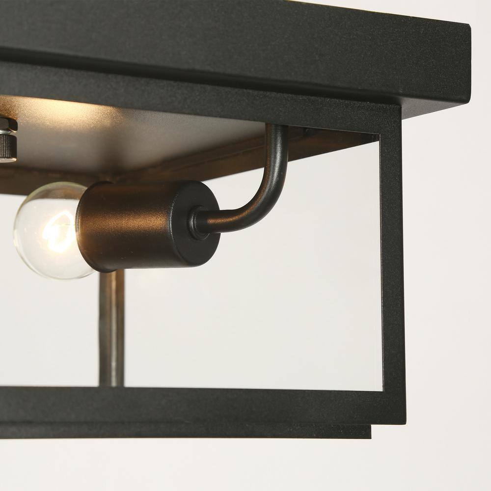 Modern Matte Black 2-Light Flush Mount with Clear Glass Shade