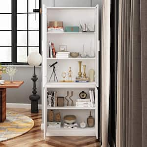 78.7 in. Tall White Wood 5-Shelf Accent Bookcase Bookshelf With Tempered Glass Doors