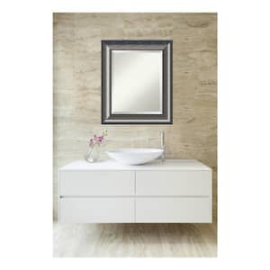 Quicksilver Scoop 21.75 in. x 25.75 in. Beveled Rectangle Wood Framed Bathroom Wall Mirror in Silver