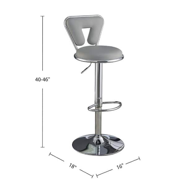 SIMPLE RELAX 34 in. Grey, Mid-Back, Chrome Metal Bar Stool