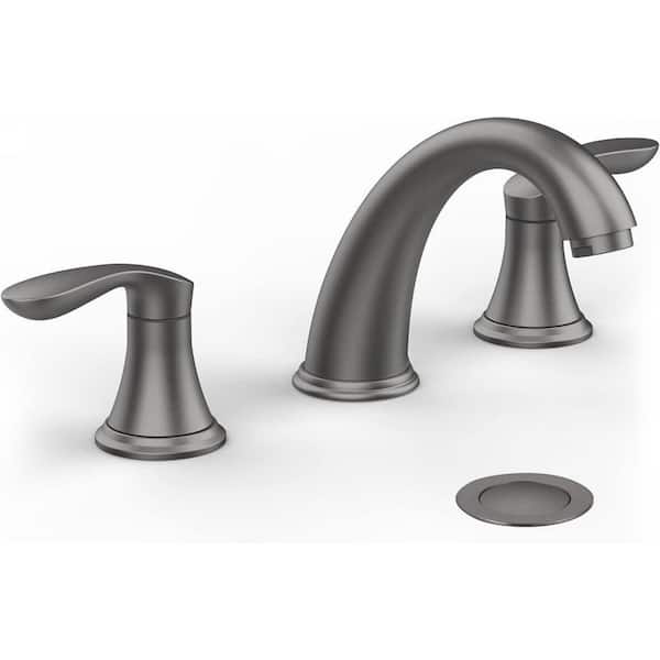 Dyiom 5 in. Bathroom Sink Faucet, Widespread Gunmetal Gray Bathroom Faucet 3-Hole - Bathroom Accessory Set, Number Pieces-3