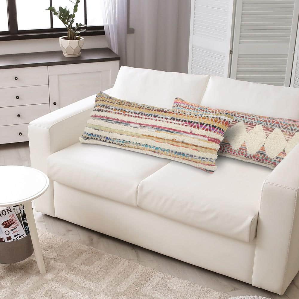 White Chevron Striped Rectangular Throw Pillow, 14" x 36"
