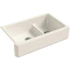 Whitehaven Smart Divide Farmhouse Apron-Front Cast Iron 36 in. Double Basin Kitchen Sink in Biscuit