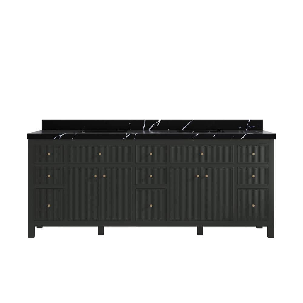 Sonoma 84 in. Double Sink Freestanding Black Top Bath Vanity with Calcutta Black Quatrz Top Unassembled price history on PriceWatchPro