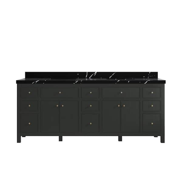 Willow Collections Sonoma 84 in. Double Sink Freestanding Black Top Bath Vanity with Calacatta Black Qt. Top Unassembled