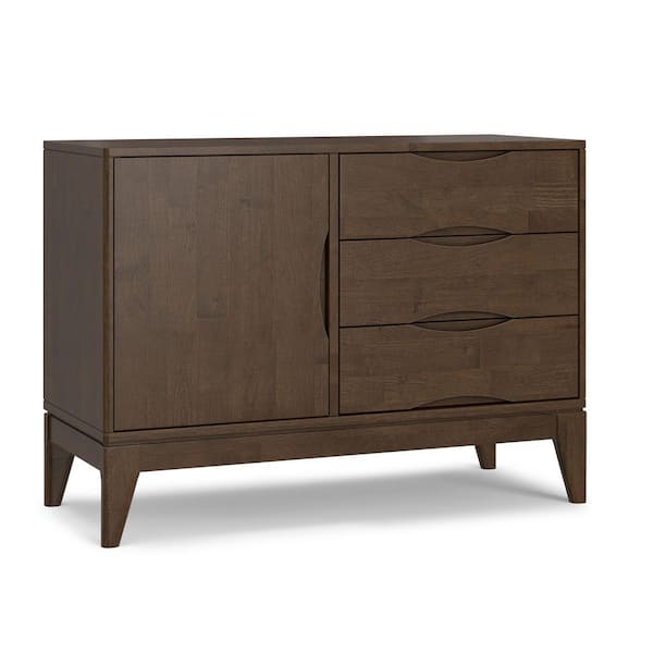 Harper Walnut Brown Solid Wood Buffet with Storage and Tapered Legs