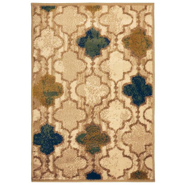 Viking Cream 2 ft. x 3 ft. Contemporary Trellis Non-Slip Area Rug