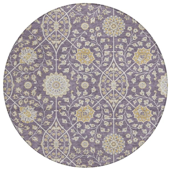 Chantille Machine Washable Indoor/Outdoor Abstract ACN3047 Plum 8 ft. x 8 ft. Round Rug