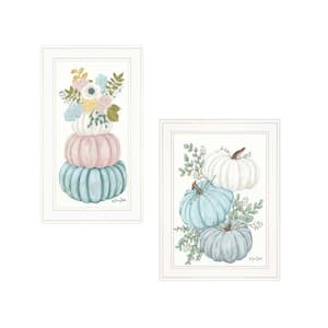 "Floral Pumpkins" 2-Pcs by Sara Baker White Framed Abstract Art Print 12 in. x 21 in. and 15 in. x 19 in.