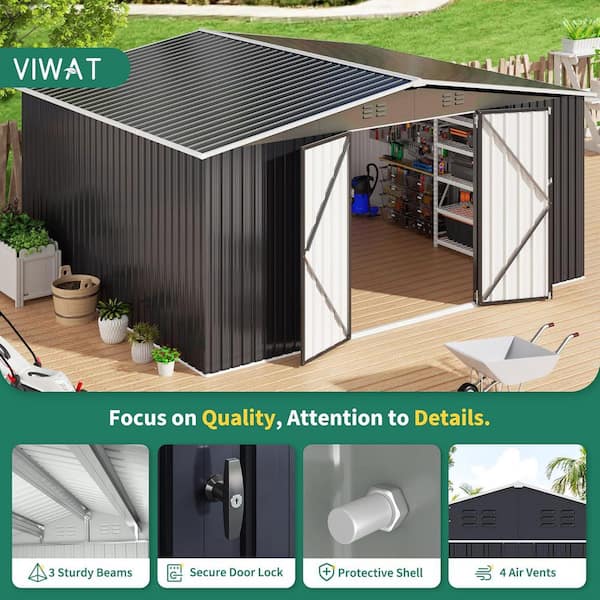 VIWAT 14 ft. W x 12 ft. D Metal Storage Shed with Lockable Doors