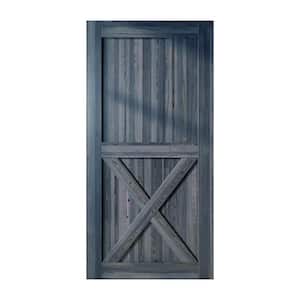 44 in. x 84 in. X-Frame Navy Solid Natural Pine Wood Panel Interior Sliding Barn Door Slab with Frame