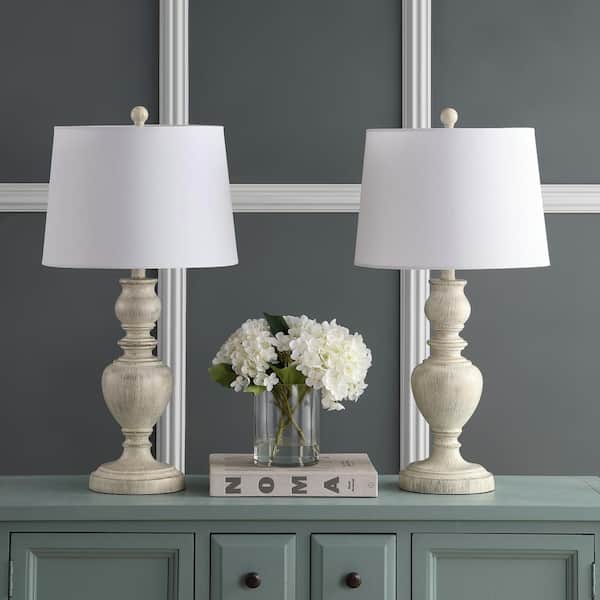 Zabi 27.5 in. White Wash Curved Table Lamp with Off-White Shade (Set of 2)