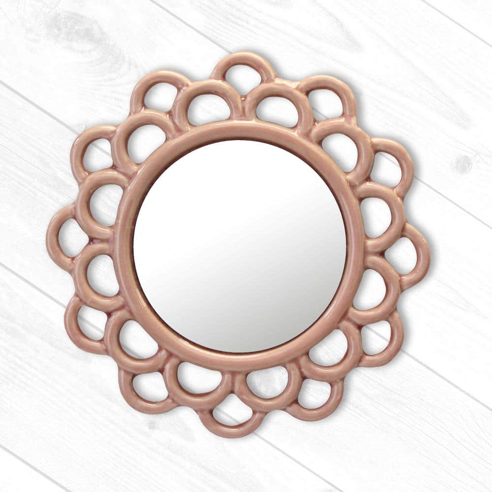 9" Round Dusty Rose Ceramic Cutout Wall Mirror