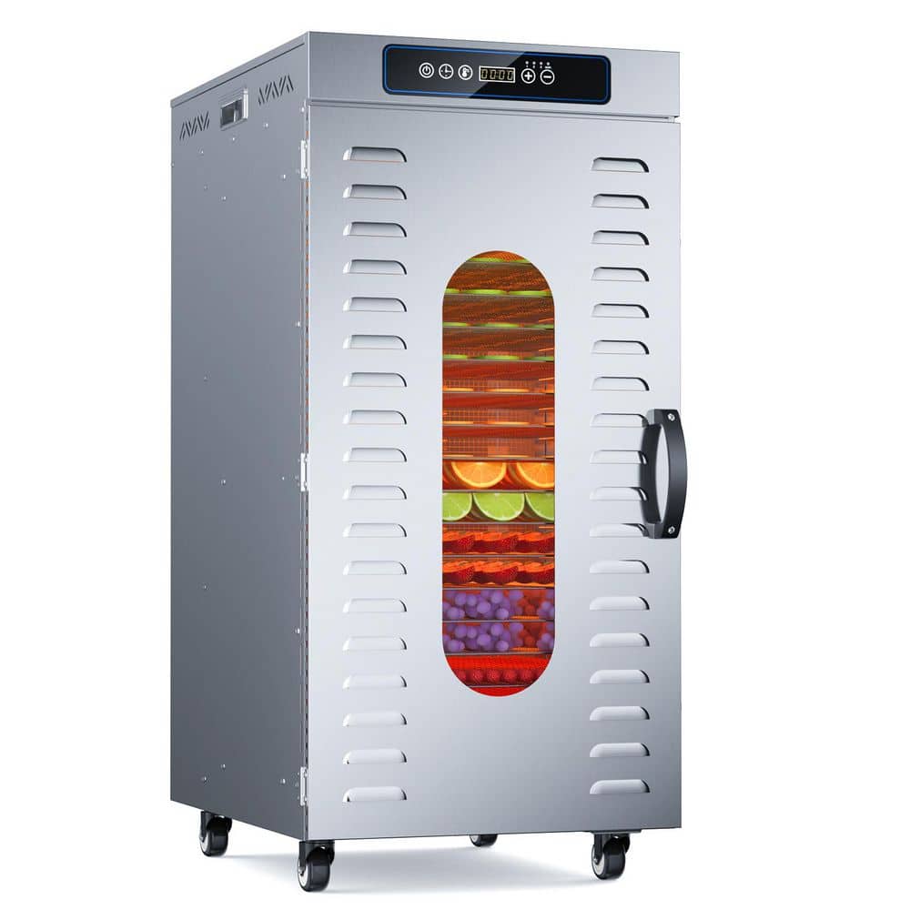 20-Tray Silver Commercial 1800W WiFi Food Dehydrator with Stainless Steel Trays, Digital Control, BPA-Free