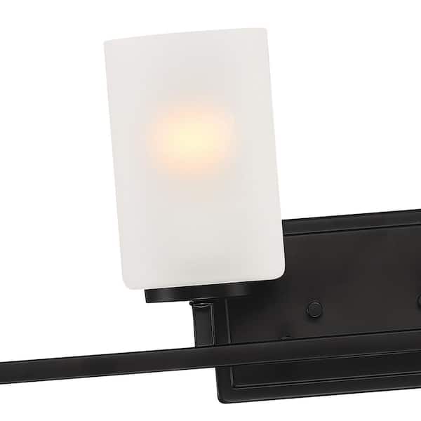 Designers Fountain - Carmine 28 in. 4-Light Matte Black Modern Vanity Light with Etched Glass Shades