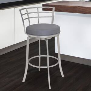 Viper 26 in. Bar Stool in Brushed Stainless Steel with Grey Pu upholstery
