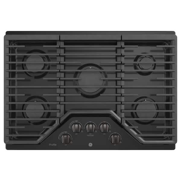 GE Profile 30 in. Gas Cooktop in Black Stainless Steel with 5 Burners including 18,000 BTU Power Boil Element