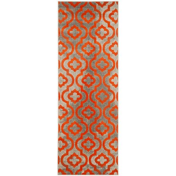 SAFAVIEH Porcello Light Gray/Orange 2 ft. x 7 ft. Floral Runner Rug