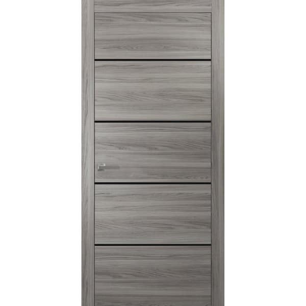 30 in. x 80 in. 1 Panel Ginger Ash Finished Solid Wood with Honeycomb Sliding Door with Hardware
