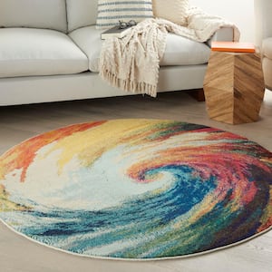 Celestial Wave 5 ft. x 5 ft. Abstract Contemporary Round Area Rug