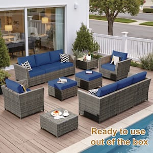 XIZZI Jasmine 12-Piece Wicker Outdoor Sectional Set with Denim