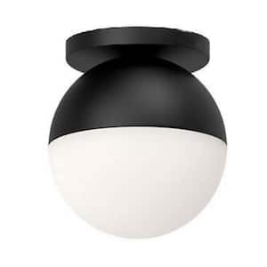 Dayana 7 in. 1-Light Matte Black Transitional Flush Mount with White Glass Shade and No Bulbs Included