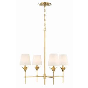 Broche 4-Light Antique Gold Chandelier with Silk Shade
