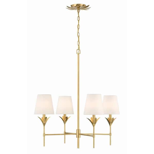 Crystorama Broche 4-Light Antique Gold Chandelier with Silk Shade