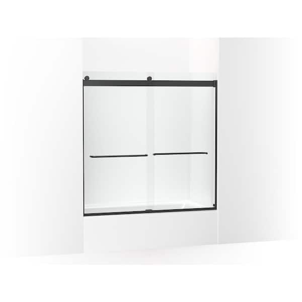 KOHLER Levity 57-60 in. W x 60 in. H Frameless Sliding Tub Door in Matte Black with 1/4 in. Thick Clear Glass