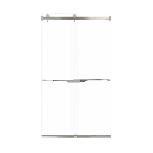 Transolid Brianna 48 in. W x 80 in. H Sliding Frameless Shower Door in Brushed Stainless with Clear Glass