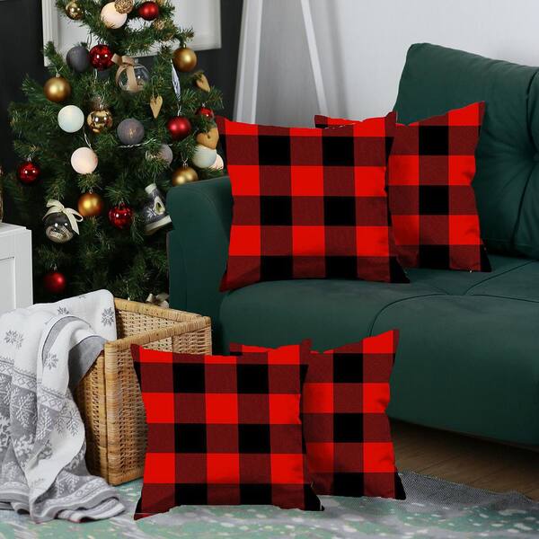 Mike&Co. New York Christmas Decorative Throw Pillow Set of 4 Square 18 x 18 for Couch, Bedding - Red