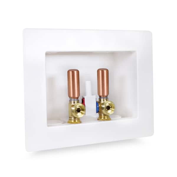 1/2 in. F1960 PEX Brass Valve Fittings in White ABS Washing Machine Dual Outlet Box with Hammer Arrester (2-Pack)