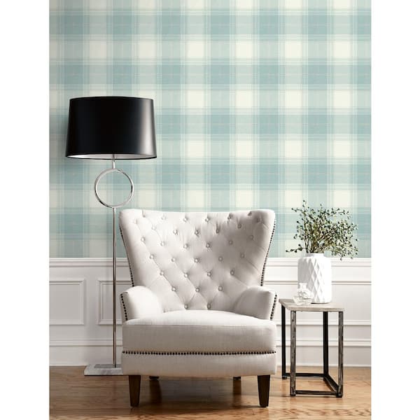 56 sq. ft. Aquamarine Harrelson Plaid Unpasted Paper Wallpaper Roll