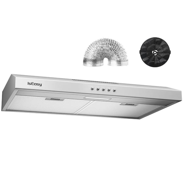 30 in. 320 CFM Convertible Under Cabinet Range Hood in Stainless Steel with Charcoal Filter 3-Speed Fan and 2-LED Lights