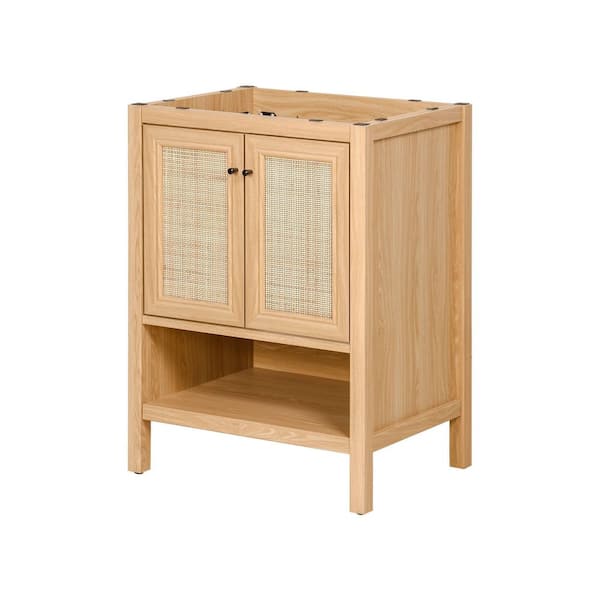 Jasper 24 in. W x 18 in. D x 33 in. H Rattan Modern Coastal 2-Shelf Bath Vanity Cabinet without Top in Oak
