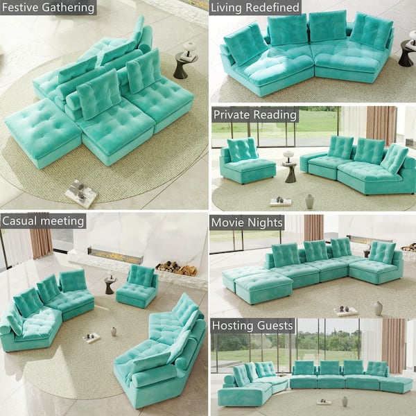 Miami Modern 51.20 in. Square Arm Frosted Velvet 1-Seater Modular Sectional Sofa with Removeable Cushion in Tiffany Blue
