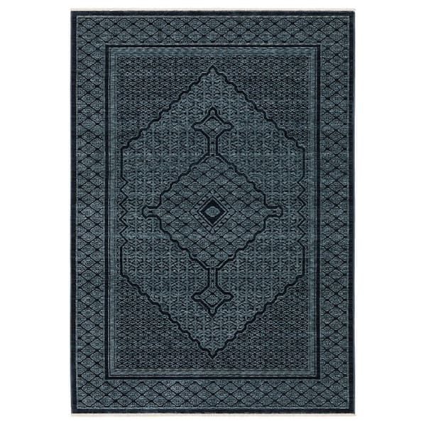 10' X 13' Blue And Teal Medallion Area Rug With Fringe