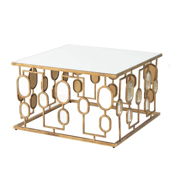 A&B Home Wynland 19 in. Gold Square Glass Coffee Table
