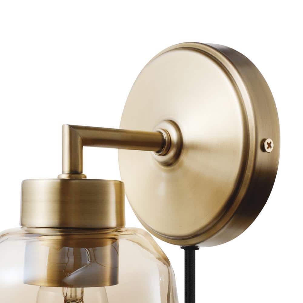 Salma Matte Brass Dimmable Wall Sconce with Smoked Amber Glass