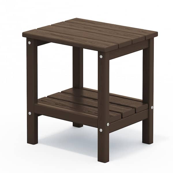 JEAREY HDPE Adirondack Rectangle Plastic Outdoor Side Table in Coffee