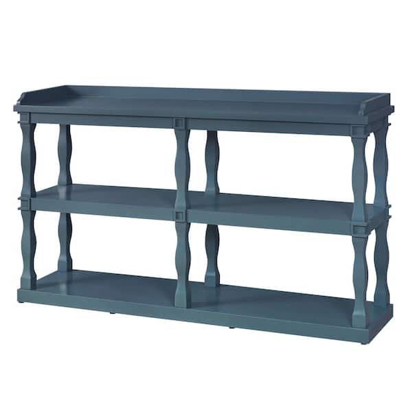 Classic 60 in. Navy Blue Rectangle MDF Console Table with 3 Tier Open Storage and Roman Column Legs