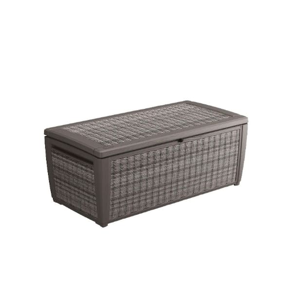 Sumatra 135 Gal. Grey Resin Rattan Style Outdoor Storage Deck Box
