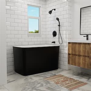 47 in. Acrylic Small Freestanding Flatbottom Japanese Soaking Bathtub with Pedestal Not Whirlpool SPA Tub in Matte Black