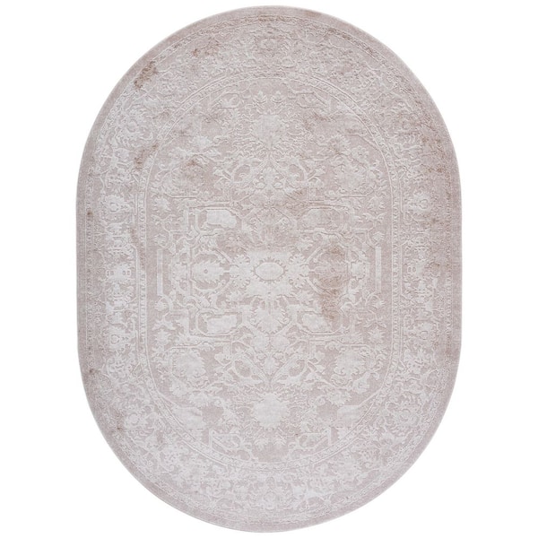 Reflection 6 ft. x 8 ft. Oval Creme/Ivory Border Floral Area Rug