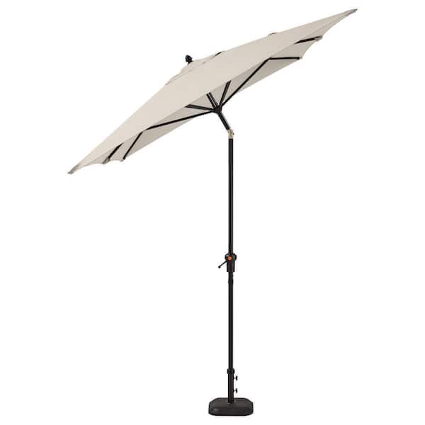 6.5 ft. x 10 ft. Aluminum Market Auto-Tilt Patio Umbrella in Putty Beige