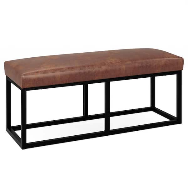 Simpli Home Reynolds Distressed Saddle Brown Ottoman Bench